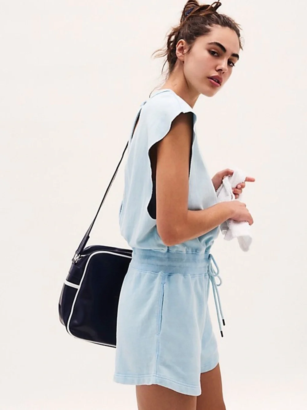 Free People Throw And Go Shortsie Oversized Romper in Refresh Blue - X-Small